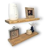 Rustikale Wandregale 2er Set, 70cm Schweberegal handgefertigt aus Massivholz & unsichtbare Halterung | 20x70x4cm | Wandboard, Wandbrett | HOLLIS-WOOD (Rustikal)