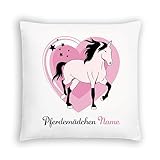 Pferdemädchen Kissen mit Namen, Dekokissen mit Pony, 40x40 cm mit Innenkissen
