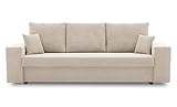 BETTSO -Sofa mit Schlaffunktion und Bettkasten, Couch für Wohnzimmer, Schlafsofa Federkern Sofagarnitur Polstersofa Wohnlandschaft mit Bettfunktion - 238x92x75 cm KIOTO (Beige)