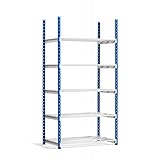 PROREGAL Fachbodenregal Puma | Grundregal | HxBxT 200x100x40cm | 5 Ebenen | Fachlast 136kg | Lichtblau/Lichtgrau | Schwerlastregal Kellerregal Lagerregal Steckregal