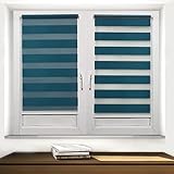 TROYAHOME® Doppelrollo Klemmfix Ohne Bohren Duo Rollo Fenster Rollo Easyfix (Petrol, 90 x 150 cm (Stoffbreite 87 cm)