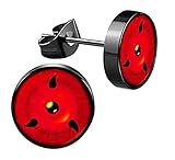 CHICNET Edelstahl Ohrstecker schwarz 8mm rot Sharingan Auge Anime Manga Ohr Schmuck Chirurgenstahl Unisex Männer Damen Herren Sharingan