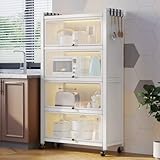 COVAODQ Küchenregal mit 5 Etagen aus Edelstahl,Bäckerregal, Küchenschrank,Standregal Küchen Organizer für Wein,Geschirr,Töpfe mit sichtbare Abdecktür （Weiß 70×32×144cm）