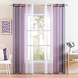 MIULEE 2er Set Voile Vorhang Zweifarbiger Vorhang mit Ösen Transparente Gardine Ösenschal Fensterschal Lichtdurchlässig für Schlafzimmer, 140x245cm, Lila