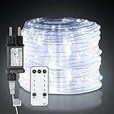 Jopassy Lichterschlauch Aussen 10M 100LEDs, Lichtschlauch Außen Innen 8 Modi Lichtschlauch für Weihnachten, Party. lichterschlauch mit Fernsteuerung. Wasserdicht Außenlichterkette-Weiß