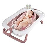 Sinbide 2 in 1 multifunktionale Babybadewanne, Groß Faltbare  Babybadewanne mit Badewannensitz, rutschfeste Badewanne mit Haltegriffen, Baby sitzend liegend Badewanne, Geschenke für Kleinkinder (rosa)