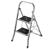 KADAX kleine Aluleiter, Sicherheitsleiter aus Aluminium, Haushaltstritt mit Lastkraft bis 150kg, klappbare Stehleiter, Trittleiter mit rutschfesten Beinen (2 Stufen)