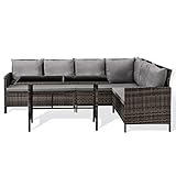 SVITA Madison Poly Rattan Ecksofa Rattan-Lounge Esstisch Gartenmöbel-Set Sofa Garnitur Couch-Eck (Dining Set, Braun)
