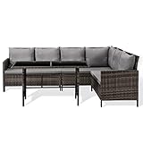 SVITA Madison Poly Rattan Ecksofa Rattan-Lounge Esstisch Gartenmöbel-Set Sofa Garnitur Couch-Eck (Dining Set, Braun)