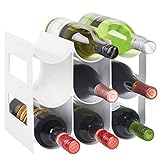 mDesign praktisches Wein- und Flaschenregal – Weinregal Kunststoff für bis zu 9 Flaschen – freistehendes Regal für Weinflaschen oder andere Getränke – weiß