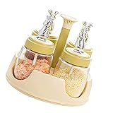 Gewürzhalter-Set, Aufbewahrungsfunktion, Drehbarer Gewürzorganisator aus Glas und Kunststoff für das Restaurant (Gelb)