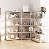 ZEYUAN Regale mit 5 Böden 3 STK Wohnzimmer Regal, Keller Regal, Lagerregal, Aufbewahrung Garage, Haushaltsregal, Bücherregal, Standregal, Silbern Stahl & Holzwerkstoff