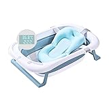 HWGING Faltbare Baby Badewanne Tragbare Baby Wanne mit Babykissen Intelligenter Temperaturalarm Baby Duschwanne Anti-Rutsch Soft Touch Badewanne mit Knopfbatterie für Neugeborene