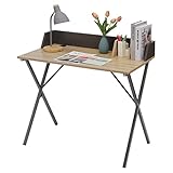 eSituro SCD0154 Schreibtisch Computertisch 90x50x73CM Bürotisch PC Tisch Arbeitstisch für Home, Büro, Metall + MDF, Hell Eiche + Dunkelgrau