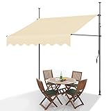Balkon Markise Ohne Bohren mit Kurbel, 2,5 m Gelenkarmmarkise für Schatten und Regen, Klemmmarkise für Terrasse, Veranda, Fenster, Türen, Sonnenschutz, Kassettenmarkise (Color : Ivory)