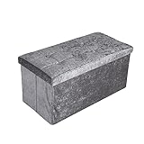 Artistic Fashionista Limited Ottomane Aufbewahrungsbox Kunstleder Klappbarer Fußhocker Sitzhocker Spielzeug Truhe Bank Decke Leinen Wäschebox (Knautschsamt – Silber, groß 38 x 78 cm)