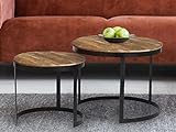 casamia Couchtisch Beistelltisch Massivholz Wohnzimmer-Tisch Metallgestell rund oder eckig viele Modelle Farbe Austin ø 58 cm schwarz matt Tabacco