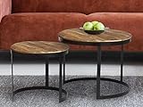 casamia Couchtisch Beistelltisch Massivholz Wohnzimmer-Tisch Metallgestell rund oder eckig viele Modelle Farbe Austin ø 58 cm schwarz matt Tabacco