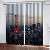 REPWEY Verdunkelungsvorhang Kinderzimmer Vorhänge Blickdicht 220X214cm (BxH) Gardinen Mit Ösen 2Er Set, 3D Stadtturm Landschaft Muster Thermovorhang Für Schlafzimmer Küche Fensterdekoration