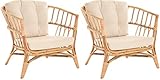 2er Set Korbsessel mediterran Lounge Rattansessel Natur Rattan Korbstuhl mit Armlehnen Wintergarten (Riviera)