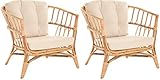 2er Set Korbsessel mediterran Lounge Rattansessel Natur Rattan Korbstuhl mit Armlehnen Wintergarten (Riviera)