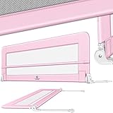 KESSER® Bettgitter 150 cm Bettschutzgitter Kinderbettgitter für Kinder Babybettgitter Klappbar, Tragbar, Kinderbett Kinderbettschutzgitter Rausfallschutz, Bett & boxspringbett hoch: 42 cm, Rosa