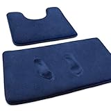 MEKO Memory Foam Badematte, 2 Set Anti Rutsch Badezimmerteppich und saugfähiger U-förmiger Konturteppich Fußmatte für Badezimmer Dusch, maschinenwaschbar und super weich (Dunkelblau)