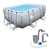 yourGEAR XL Familien Pool Grau 3x2x1m mit Skimmer Set - Stahlrahmenbecken Gartenpool Schwimmbecken Schwimmbad Planschbecken
