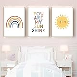 SWECOMZE 3er Poster Set Regenbogen Wolken Bilder Ohne Rahmen, Kinderzimmer Deko Wandbilder für Jungen Mädchen Schlafzimmer Wanddeko (A,30x40cm)