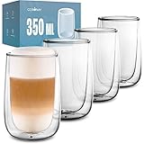 Cosumy 4 Doppelwandige Latte Macchiato Thermogläser 350ml - Halt die Temperatur länger - Schutz deine Hände - Mit Geschenkbox