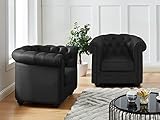 Vente-unique - 2 Sessel aus Büffelleder Chesterfield, Schwarz