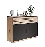 Homeface MELIKANO 084 Sideboard Front: Braun/Schwarz Modern - Schlafzimmerschrank – Beistellschrank - Ohne Dekoration – B/H/T: 102,4 x 82,7 x 40,4