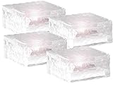Lunartec Led Pflastersteine: Solar-LED-Glasbaustein mit Lichtsensor 4er-Set groß (10x10cm), IP44 (LED Solar Glasstein)