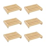 JAPCHET 6 Stück quadratische Bambus-Seifenschale, natürliche Holz-Bambus-Seifenschale, Holzseifenhalter für Küche, Badezimmer