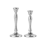 2er Set Kerzenständer Kerzenhalter Aluminium Silber Deko - Kerzenleuchter Modern für Stabkerzen - Tischdeko Hochzeit - Dekoration Wohnzimmer - H 20 und 23 cm