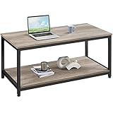 Yaheetech Couchtisch Holz Wohnzimmertisch mit Ablagen Stahlgestell Sofatisch Kaffeetisch Industrie-Design, 100 × 50 × 45 cm