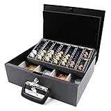 hjh OFFICE 811000 Geldkassette SAFE I Stahl Schwarz 35,5 x 27,5 x 10,5 cm, Schaumstoffeinsatz, Euro-Münzbrett, abschließbar