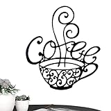 Kaffeetasse Wanddeko Metall - Hängende Kaffeetasse Silhouette | Schwarzes Kaffee-Schild, Café-Thema, Wandkunst aus Metall, Wanddekoration für Café, Küche, Restaurant Eayoly