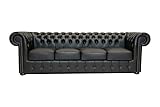 Chesterfield Bank Class Leder | 4-Sitzer | 2 bis 4 Wochen Lieferzeit (Shiny Schwarz)