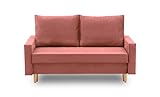 BETTSO -Schlafsofa 2-Sitzer, Sofa mit Schlaffunktion, Couch 2-er, Couchgarnitur, Sofagarnitur, Holzfüße -Lissa Hellgrau (Rosa)