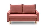 BETTSO -Schlafsofa 2-Sitzer, Sofa mit Schlaffunktion, Couch 2-er, Couchgarnitur, Sofagarnitur, Holzfüße -Lissa Hellgrau (Rosa)