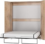 FurnitureByJDM Schrankbett Vertikal, Wandklappbett, Bettschrank, Wandbett, Schrank mit integriertem Klappbett, Funktionsbett - TEDDY - (Eiche Sonoma, 160 x 200 cm)