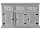 Dynamic24 Sideboard New Mexiko Kiefer massiv grau Mexico Kommode Anrichte Schrank