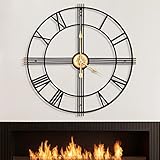 60 cm große Wanduhr schwarz, 24 Zoll Vintage römische Ziffer dekorative Metalluhr fast geräuschlos moderne Wohnkultur ideal für Wohnzimmer Schlafzimmer Küche Outdoor Wanduhr dekoratives Wohnzimmer