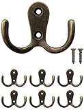 Fuxxer® - Klassische Garderoben-Haken, Doppel-Haken, Handtuch-Haken, Kleider-Haken, Eisen-Haken Vintage Landhaus Retro Design, 6er Set, bronze