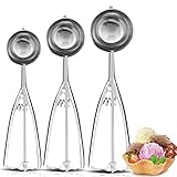 Eisportionierer Eislöffel, 3 Stück Edelstahl Cookie Scoop Set, Klein 4cm, Mittel 5cm, Groß 6cm, Keksportionierer Speiseeislöffel, Eiscremelöffel mit Auslöser für Obst Eiscreme Plätzchen Teig