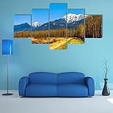 WAGYU Mit Rahmen Leinwandbild 5 TLG Kunstdruck,Bilder auf Leinwand 5 TLG Vlies Wandbild Schneebedeckter Golden Ears Mountain,Leinwand Gemälde XXL,Tapete,Puzzle,leinwanddrucke,5 Stücke Bilder,125x60cm