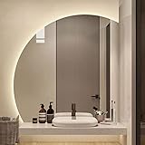 NOALED 28-Zoll-Badezimmerspiegel mit Lichtern, LED-Hintergrundbeleuchtung, unregelmäßiger Kosmetikspiegel, halbkreisförmiger rahmenloser Schminkspiegel, beschlagfreier Wandspiegel