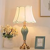Mengjay Chinesische Keramik Tischlampe Schlafzimmer Lichtdekoration Schreibtischleuchten, Luxus Nachttischlampe E27 Lampenschirm Tischleuchte für Wohnzimmer Schlafzimmer Studie Grün Blau Rot (A)