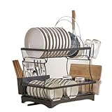 natuli Geschirrabtropfer 2 Etagen Abtropfgestell Metall schwarz für Besteck, Flaschen, Topfdeckel, Pfanne, Küchenutensilien, Schneidebrett 42 * 30,5 * 35,5cm Abtropfgestell Geschirr
